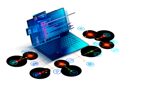 Infografía con ordenador mostrando innovación tecnológica